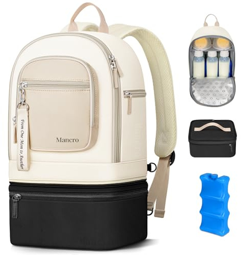 Mancro Detachable Breastmilk Cooler Bag With Ice Pack, Double Layer Breast Milk Cooler Travel Bag Fit 9 Ounce Baby Bottles, Wearable Breast Pump Bags for Work Travel and Family