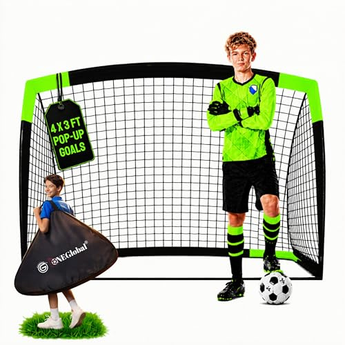 4x3ft Popup Football Goals with Carry Case | Portable Goal with Net for Garden | Durable Football Training Equipment & Football Gifts | Single or Pair with Optional Targets