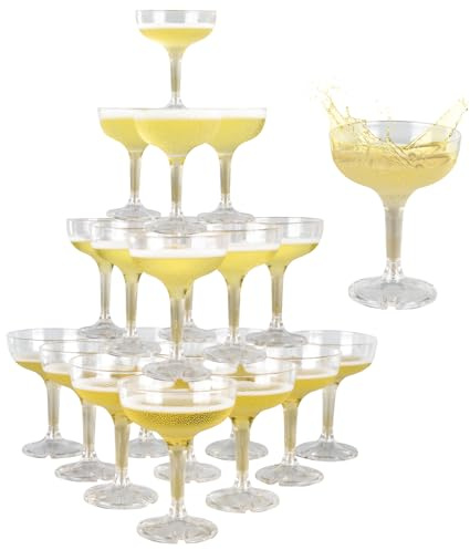 XIRUOXINKEMAO 50 PCS champagne tower glasses, 5 oz disposable martini and champagne glasses plastic, plastic coupe glasses, disposable champagne glasses for Weddings & parties