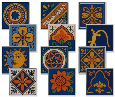 Thickened backsplash Tile Stickers Peel and Stick with Smiley face Flower Gecko Pattern,Decorative backsplash Tile Decals for Kitchen Bathroom Laundry RV Wall Decor(12pcs,5.91 * 5.91 in)