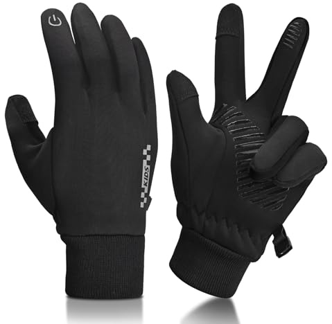 SGQTZDZQ Kids Thermal Gloves, Anti-Slip Winter Kid Ski Gloves Boys Girls 5-14, Touchscreen Plush Kids Glove (Black, 5-9)