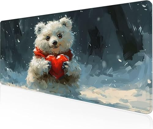 Musmatta liten björn spelmusmatta snöflinga stor skrivbordsmatta 900 x 400 x 3 mm, arbete från hem nödvändigheter halkfri gummibas specialstruktur vattentålig yta slitstark för bärbar dator Y1-633
