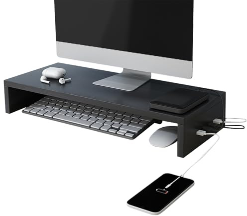 Pomurom Sursupport d'écran pour bureau | Support Surélevé Avec 4 Ports USB | Rangement Sureau pour Ordinateur Portable et Station de Travail - pour écran imprimante fournitures accessoires clavier