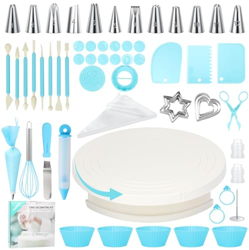 Cozary Kit Pasticceria 110 Pezzi, Accessori per Dolci e Forno con Piatto Girevole per Torte, Beccucci, sac a Poche, Spatole,Taglia Biscotti, Pirottini in Silicone per Muffin