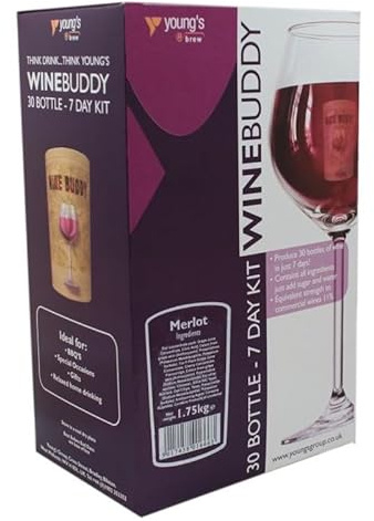 Young's Brew WineBuddy Home Brewing Wine Making Kit, 30 Bottle, 7 Day, with Airlock (Merlot)