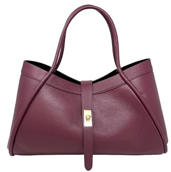 Chicca Borse Borsa a Mano Elegante da Donna in Pelle Martellata (Bordeaux)