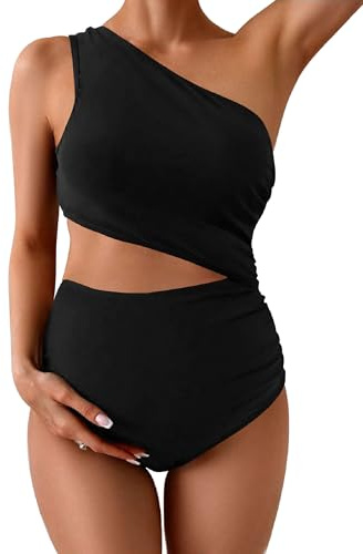 tiorhooe Maternity One Piece Swimwear Pregnancy Swimwear Women Swimming Costume Fashion Bathing Suit S-XL (Black2,XL)