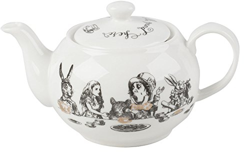V&A Alice im Wunderland Teekanne, Krug zum Servieren von Tee, Wasserkaraffe, Kanne mit Deckel, Kunstvoll Bemaltes Design Keramik, 450 ml, Weiß
