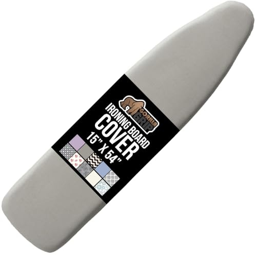 GORILLA GRIP The Original Ironing Board Cover and Pad, Silicone Coating, 400°F Scorch Resistant Thick Padding, Heavy Duty Iron Covers Standard Boards, Hook and Loop Fastener Strap, Silver 15x54