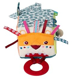 LILLIPUTIENS - Multi-Activity Cube Jack the Lion - Interactive Fabric Toy with Mirror, Teething Ring, and Sounds - Stimulates Motor Skills and Vision - 8cm - For Babies From 3 Months - 83123