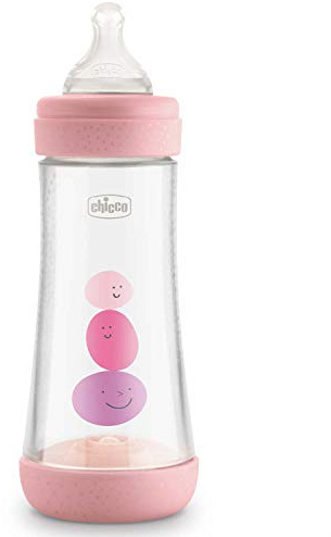 Chicco Perfect 5 Biberon Anticolica, Bimba, 300 ml, Silicone, 3 Fori, Rosa