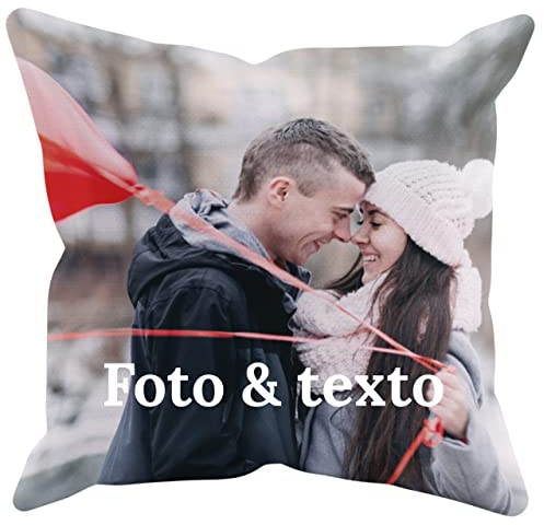 Worfull Regalos Cojín Personalizado, tamaño 40x40 cm., con Fotos Frente-Dorso y Frase, Festejos, Cumpleaños, Aniversario, Jubilación, Comunión, Mascotas, San Valentín un Regalo Original.