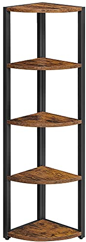VASAGLE Mensola angolare a 5 Livelli, libreria ad Angolo, Mobile Multiuso per Soggiorno, Camera da Letto, Ufficio, Stile Industriale, Marrone Rustico e Nero LLS801B01
