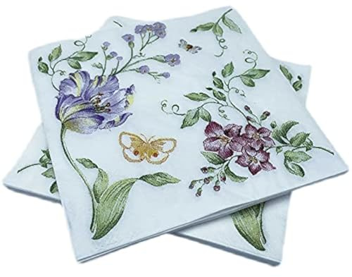 20 Servilletas de Papel de Colores Decoupage Vintage Cena Fiesta del Té Ducha Servilletas, Floral & BIutterfly I