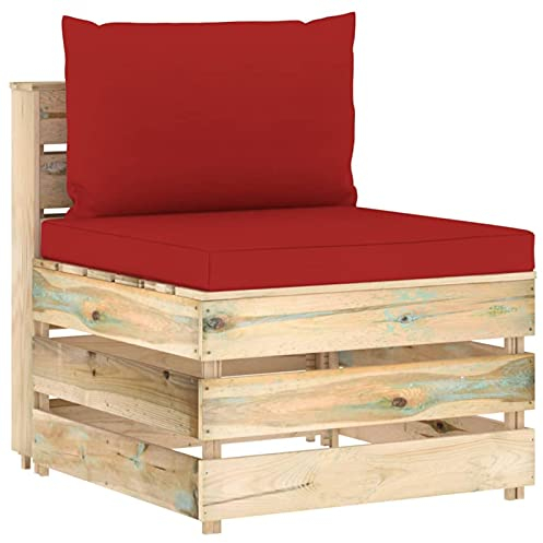 Catherinol Modulares Mittelsofa mit Kissen, Loungesofa, Sitzecke Garten, Gartensofa, Multifunktionssofa, Balkonset, Palettenmöbel, Europaletten Möbel, Balkonmöbel, Wetterfest, Grün Imprägniertes Holz