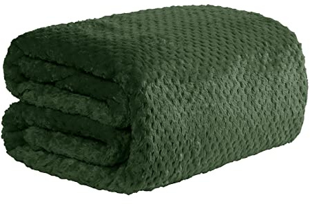 Dreamscene Throws for Sofas Green Blanket, Soft Cosy Warm Honeycomb Waffle Bed Throw King Size Fleece Blanket for Bed Settee Sofa Throws Fluffy Faux Fur Throw, Forest Green - 200 x 240cm