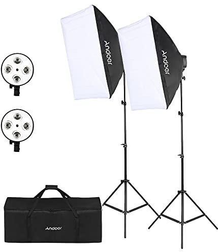 Andoer Juego de iluminación softbox – 2 x 50 x 70 cm con 2 x 4 en 1, 2 x trípode de luz de 2 m, bolsa de transporte para estudio retrato, fotografía de producto, foto de moda, YouTube