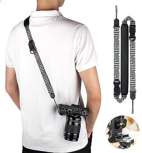 JJC Shoulder Strap Quick Release Sling Strap for Canon Sony Nikon Fuji, Adjustable Camera Neck Belt Cross Body Strap with Quick Release Plate, Load Capacity 176lbs (Silver Grey)