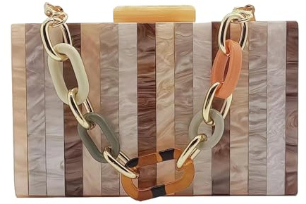 Anopo Acrilico Pochette e Clutch per Donne Colorato Borsa a Mano da Sera Marezzatura Geometrica Borsa a Scatola con Catena Staccabile H Albicocca