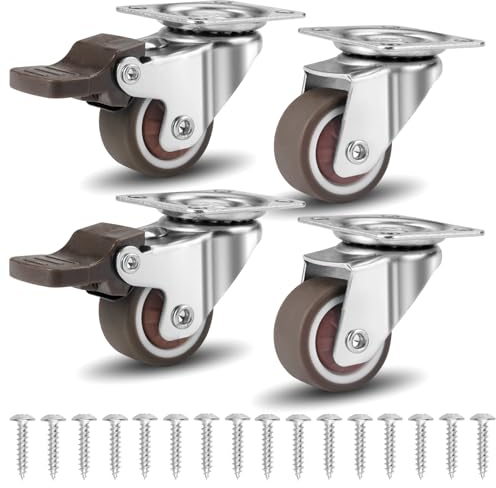 Juego de 4 Ruedas para Muebles,25mm Ruedas Giratorias con Tornillos,Hasta 60 kg Ruedas para Muebles Pequeñas,2 Con Freno + 2 Sin Freno,Ruedas Mueble Ruedas Pivotantes para Mover Muebles,Mesa
