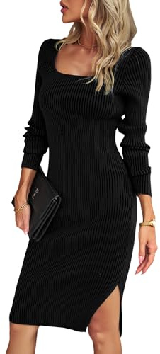 Heersan Robe Pull Femmes Hiver Chic Élégante Knitted Dress Col Carré Manche Longue Casual Femme Robe Sexy Moulanteen Robe en Tricot pour Fête Bureau Décontracté