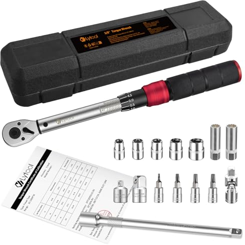 Lytool 3/8'' Torque Wrench 10-100 Nm Drive Click Torque Wrench Set Dual-Direction Adjustable 72-Tooth for Bike Motorcycle Car Maintenance, with Deep Sockets Torx Bits Adapter
