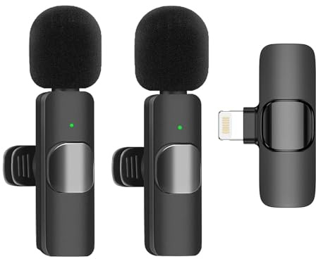 Lancoon 2 Delar Trådlös Lavalier-Mikrofon Kompatibel med iPad iPhone iOS Mini Mic med Plug and Play Brusreducering för Livestreaming Vlog-intervju
