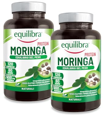 Equilibra Moringa Protein, 900 mg Moringa Oleifera per Dose, 240 Compresse Vegan per 4 Mesi, Integratore Moringa, Titolato al 60% in Proteine, Equilibrio del Peso Corporeo e Metabolismo dei Lipidi