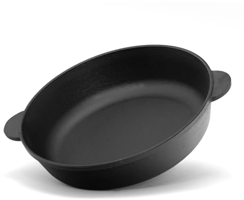 4BIG.fun Sartén de hierro fundido, 26 cm, de hierro fundido, con dos asas, sartén para servir, sartén apta para parrilla de gas, horno, hoguera, todo tipo de fuegos, incluye inducción