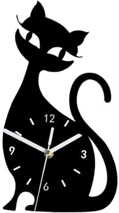 HGZLQKD Cats Wall Clock Quiet Movement Home Decor Modern Art Children Room Bedroom Wall Clock Silent Clock for Home Kitchen Hotel, Black