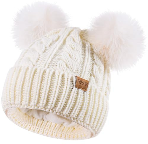 PIOZAED Bonnet d'hiver pour Femme Bonnet en Tricot Doux avec Pompon en Fausse Fourrure Bonnet doublé de Polaire Chaude