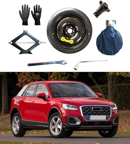 D'ANGELO 1988 Kit Roue de secours 19 compatible avec A u d i Q2 avec Cric, Clé, Vis, Gants et Sac