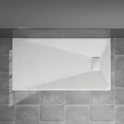 Blümme Rectangle Shower Tray 1500x800mm Bathroom SMC Slip-Resistant Flat Shower Base for Shower Enclosure Cubicle and Wetroom White