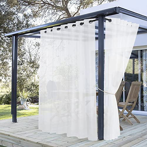 PONY DANCE Cortinas Impermeable Pergola Exterior Grandes de Porche, Visillos Blancos Transparente con Ojales para Salon/Dormitorio, 1 Pieza,254x274cm(Ancho x Alto)