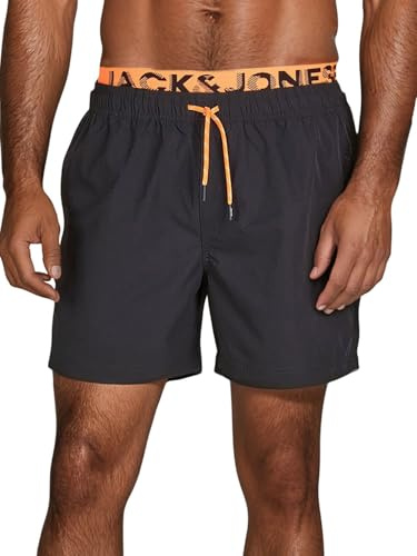 JACK & JONES badbyxor herr långa badshorts dubbel midja Maui JJSWIM korta byxor simbyxor shorts svart blå koral S M L XL XXL 3XL, Stötande orange (12281192), XXL