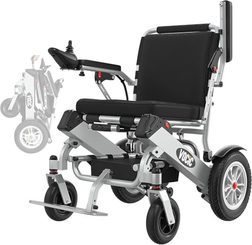 VOCIC V62 Sedia a rotelle elettrica pieghevole leggera per disabili,25KM Carrozzina elettrica a doppia batteria per anziani 136KG,Pneumatico in gomma per tutti i terreni| 5 anni di garanzia