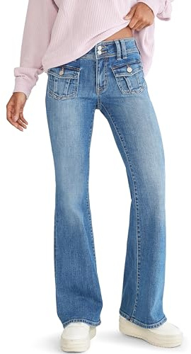 Aeropostale Women's Low Rise Flare Jean, Dark Wash