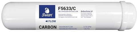 Filtro in Linea per Impianti ad Osmosi - Carbone - 12 Pollici 1/4 filetto - Alta Qualità (F5633-C) - Elimina Cloro - Torbidità - Particolato