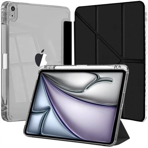 Custodia per iPad Air 11 Pollici M4/M3/M2 (2026/2025/2024) Cover, iPad Air 5a/4a 10,9 Pollici con Portapenne, 6-in-1 Molteplici Angoli di Visione, Trasparente Posteriore