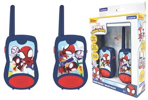 Lexibook, Spidey y su superequipo, Walkie-Talkies 200m, Juego de comunicación para niños, Clip para cinturón para Transporte, Funciona con Pilas, Azul/Rojo, TW12SP1LXB