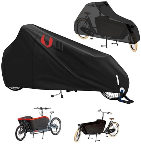 Cykelskydd vattentätt lasthjulsskydd regnskydd för lastcyklar lasthjul skydd trehjuling med reflektorremsor UV-skydd slitstark 420D Oxford för två hjul (270 x 75 x 100 cm)