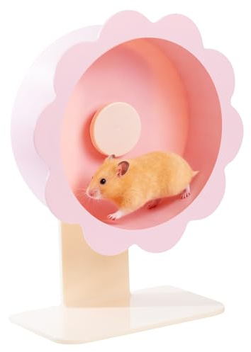 Hamster Exercise Wheel, Flower Shape Running Wheel with adjustable Stand for Small Pets (Pink) Super quiet
