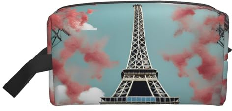 Borsa portaoggetti con stampa di fuochi d'artificio con cuori rossi, borse da viaggio per cosmetici, kit dopp, organizer per articoli da toeletta, borsa portatile con cerniera, Torre Eiffel, taglia