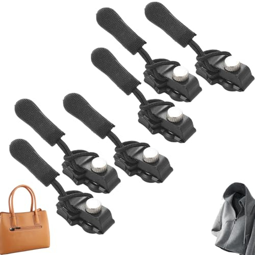 6 Piezas Kit de Reparación de Cremalleras, Tiradores Extraíbles Universales, Correderas de Repuesto, Recambio Corredera Cremallera para Mochila Botas Chaquetas Abrigos Pantalones Equipaje