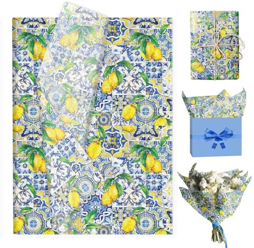 Dermalyx 100 st citron havspapper presentset citron party utsmyckning förpackningspapper för blommor och godis, sommar bordsdekoration citron 50 x 35 cm