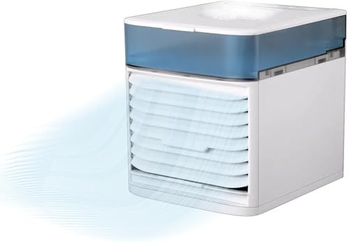 Aire acondicionado Portátil Pequeño enfriador de Aire Personal 4 en 1, Humidificador de Aire Evaporativo Compacto, Ventilador de Aire Acondicionado de Escritorio de 3 Velocidades de Viento