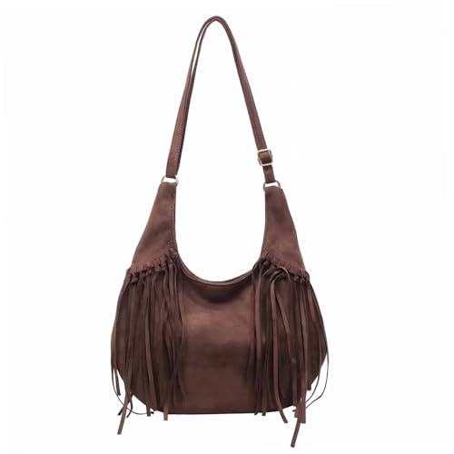 Faticenic mocka fransväska, 33 cm vintage underarmsväska med tofs, cowgirl crossbody-väskor, axelväskor för kvinnor