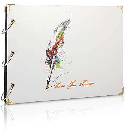 ThxMadam Scrapbook Álbum de Fotos Libro de Visitas de Boda con 60 Páginas Negras Presentes para Regalo de Valentín Día de Aniversario Navidad Cumpleaños para Esposa Hija Madre (Pluma pluma)