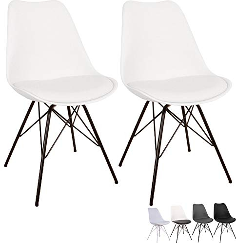 NIMARA 2er Set Comfort Stuhl in skandinavischem Design | Ess- und Küchenstühle | Stühle in Schwarz, Weiß, Grau | Sitzkissen | Retro
