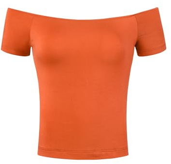 Allegra K Women's Short Sleeves Off The Shoulder Basic Solid Crop Top Orange 12